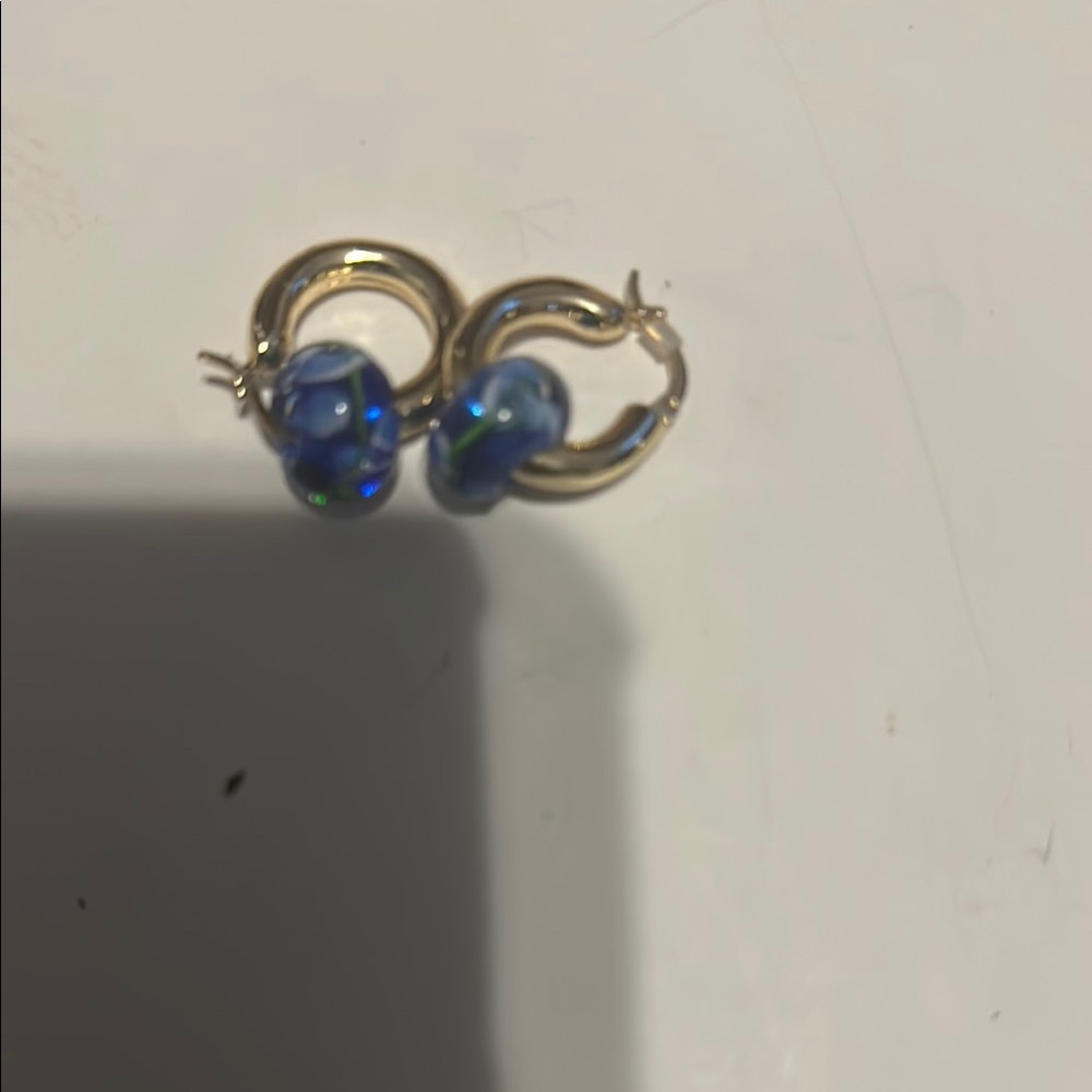 Murano Blue And Gold Glass Bead Rings